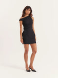 Black Linen Blend One Shoulder Mini Dress