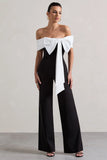 Bower Black Bardot Straight Leg Jumpsuit With Bow