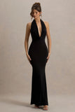 Milani Black Backless Cowl Neck Fishtail Maxi Dress