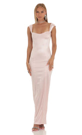 Satin Maxi Dress in Pink