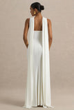 Rhoda White Twist Halter Neck Cape Maxi Dress