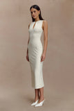 Norah Sleeveless Crepe Midi Dress Ivory