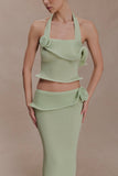 Samira Halter Knit Twist Top Pastel Green