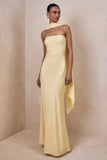 Charly Lemon Matte Satin Bandeau Maxi Dress With Scarf Detail