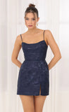 Floral Jacquard Corset Dress in Navy