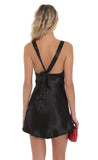 Satin V Neck Open back Dress in Black