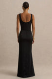 Morgan Black Satin Corset Maxi Dress