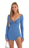Rhinestone Long Sleeve Party Dress in Blue