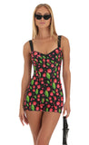 Hook and Eye Romper in Black Cherry Print