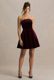 Mina Burgundy Velvet And Satin Bandeau Skater Mini Dress