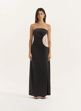 Black Crochet Insert Satin Bandeau Dress