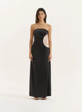 Black Crochet Insert Satin Bandeau Dress