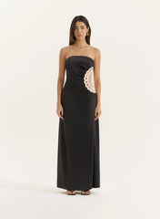 Black Crochet Insert Satin Bandeau Dress