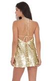Circle Sequin Halter Shift Dress in Gold
