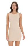 Ribbed High Neck Dress in Beige