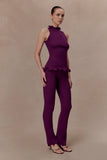 Diya Ribbed High Waisted Pants With Wire Hem Plum