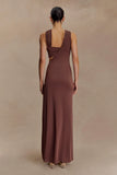 Lottie Slinky Maxi Dress With Split Chocolate