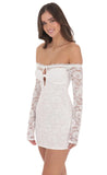 Lace Off Shoulder Bodycon Dress in White