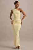 Dalarie Pale Lemon One Shoulder Gathered Maxi Dress