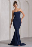 Impress Me Navy Strapless Bandeau Fishtail Maxi Dress