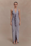 Alessandra Slinky Ruffle Maxi Dress Grey