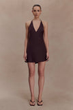 Regina Halter Lace And Satin Mini Dress Chocolate