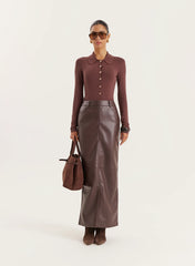 Chocolate Lightweight Knitted Button Down Top