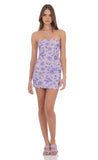 Strapless Sequin Floral Bodycon Dress in Lavender