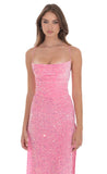 Cowl Neck Velvet Sequin Maxi Dress in Pink