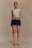 Miranda Faux Suede Belted Denim Mini Skirt Indigo Blue