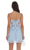 Shimmer Front Twist A line Dress in Light Blue