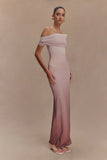 Cassandra Off Shoulder Slinky Maxi Dress Neutral Ombre