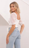 Aliah Puff Chiffon Wrap Top in White
