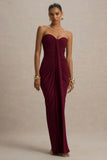 Ali Burgundy Sweetheart Ruched Wrap Maxi Dress