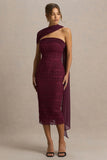 Secret Burgundy Bandeau Lace Midi Dress With Scarf Detail