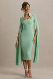 Linden Light Green Bodycon Cape Sleeve Midi Dress