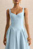 Greta Powder Blue Sweetheart Neck Midi Dress