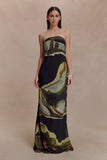 Amaya Strapless Chiffon Maxi Dress Green Fluid Reverie Print
