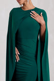 Marysol Bottle Green Asymmetric Cape Midi Dress