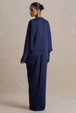 Tina Navy Satin Plunge Neck Embellished Maxi Dress