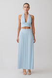 Amaris Gathered Plisse Maxi Skirt Pale Blue