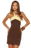Avenue Brown Contrast Jersey Mini Dress