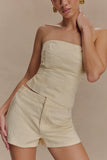 Ebony Embroidered Denim Micro Shorts Cream