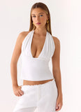 Josephina Linen Halter Top White