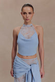 Lucy Lace And Knit Halter Top Cornflower Blue