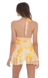 Mesh Floral Halter Romper in Yellow