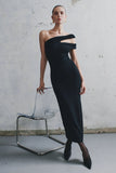Anastasia One Shoulder Modal Midi Dress Black