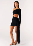 Wrapped Asymmetrical Mesh Dress Black
