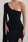 Romi Black One Shoulder Twist Design Maxi Dress