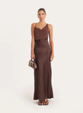 Chocolate Cowl Neck Satin And Chiffon Maxi Dress